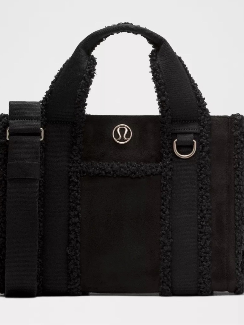 lululemon athletica Black Shearling-Trim Tote